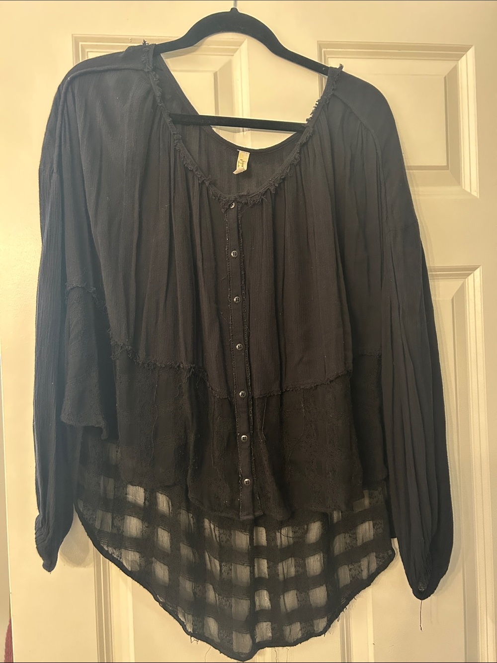 Free People Black Button-Front Peasant Top